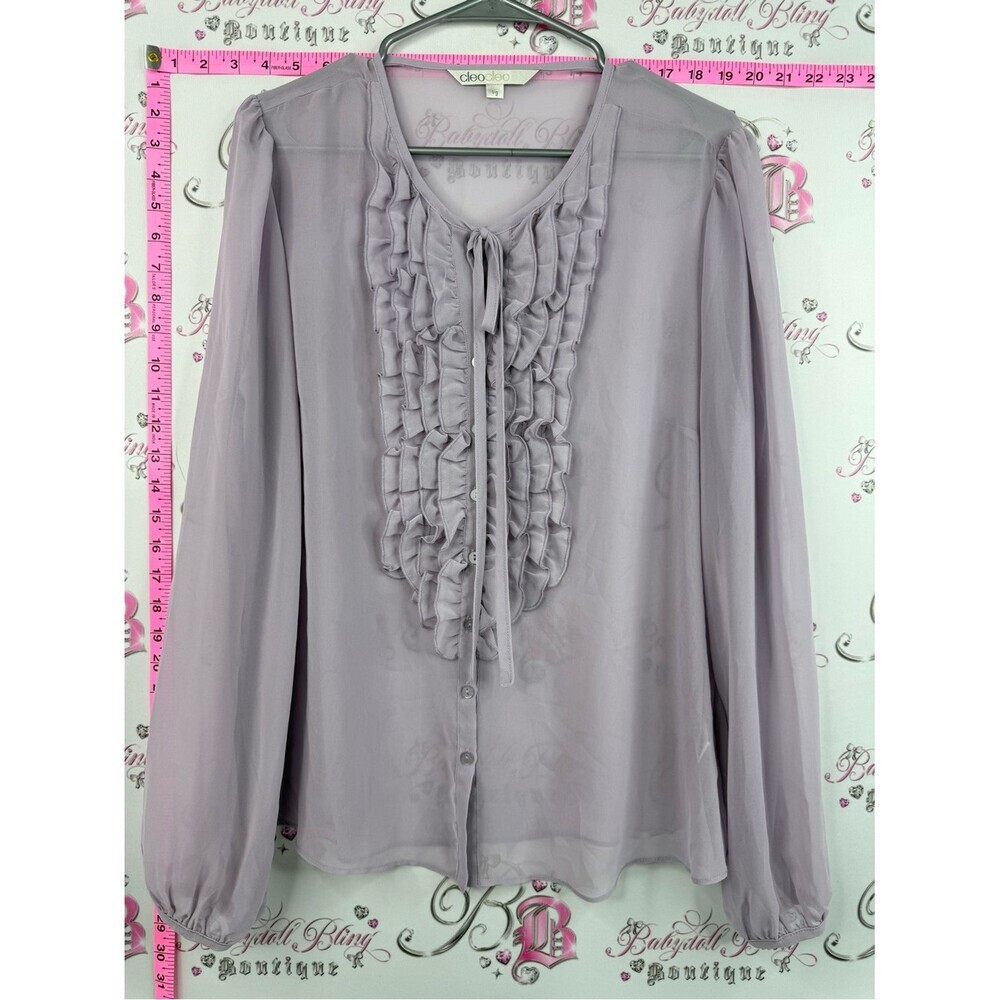 cleo shirt blouse ruffles frilly tie up ribbon Lavender Ruffle Tie-Neck Blouse